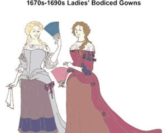 RH707 — quick print 1670s-1690s Bodiced Gown pattern