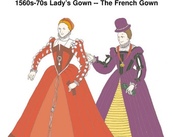 RH212 — quick print Elizabethan 1560s-70s French Gown pattern
