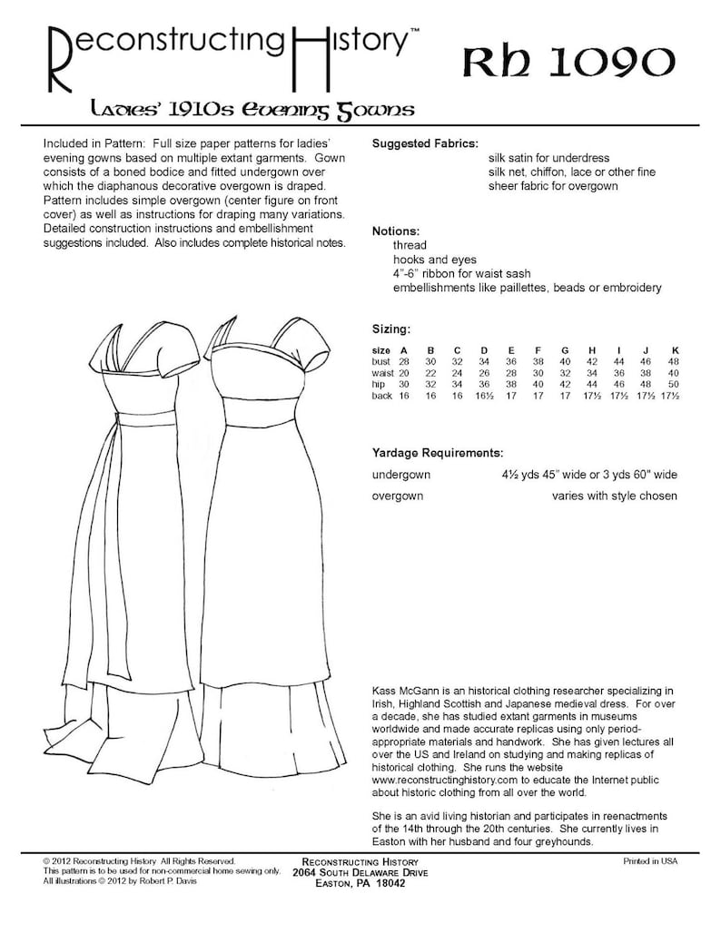 RH1090 Downloadable Ladies' 1910s Evening Gowns Pattern - Etsy