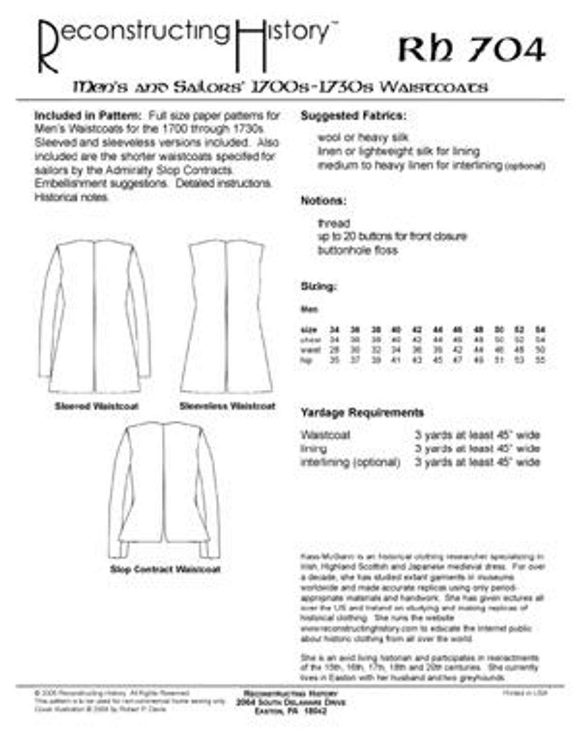 RH704 — Quick Print 1700s-1730s Pirate Waistcoats Pattern - Etsy
