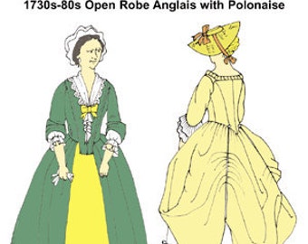 RH822 — quick print Robe Anglais with Polonaise Georgian Colonial Dress pattern