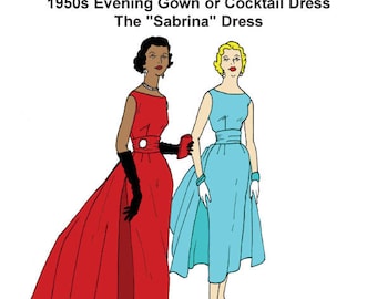 RH1506 — quick print “Sabrina Dress” 1955 Evening Gown or Cocktail Dress pattern