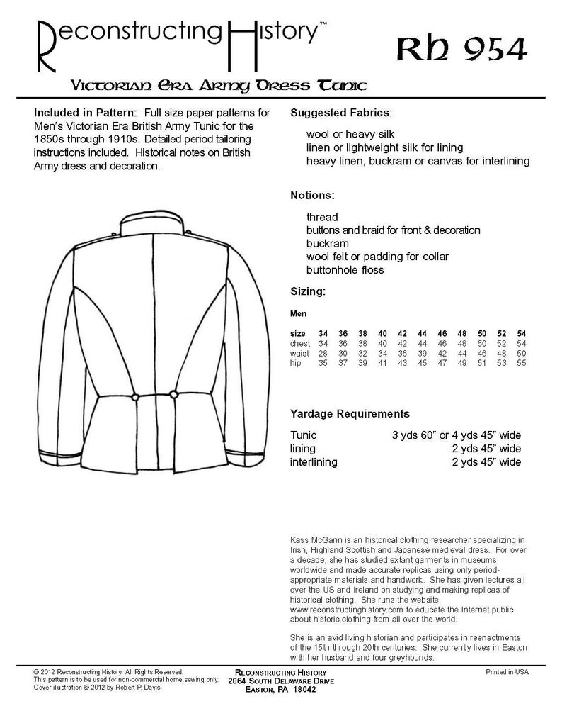 RH954 — Quick Print Victorian Era Army Dress Tunic Pattern - Etsy