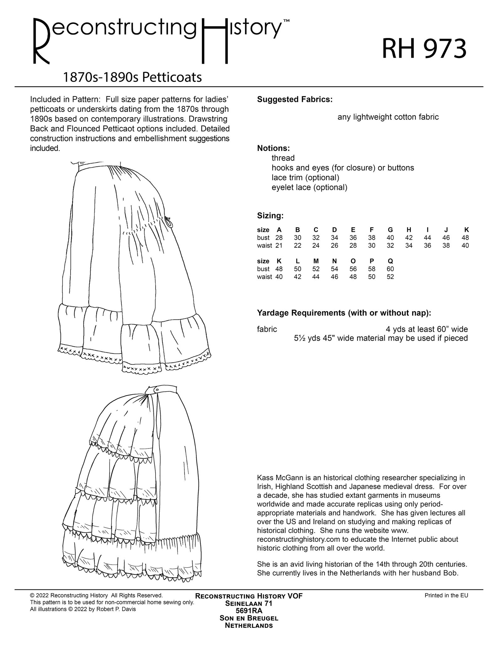 RH973 — Quick Print Late Victorian (1870s-1890s) Petticoats Pattern - Etsy