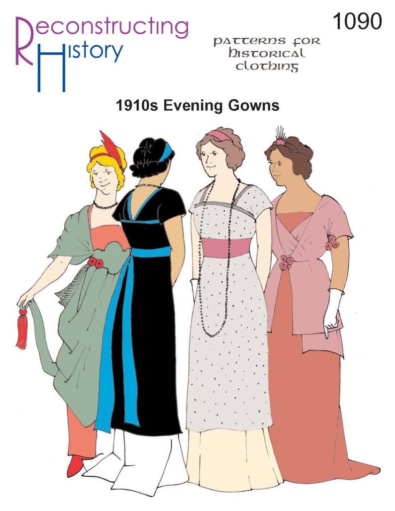 Titanic Fashion – 1st Class Women’s Clothing     RH1090 — downloadable Ladies 1910s Evening Gowns pattern  AT vintagedancer.com