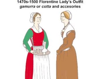 RH509 — quick print 1470s-1500 Florentine Italian Woman&#39;s Gamurra Dress pattern