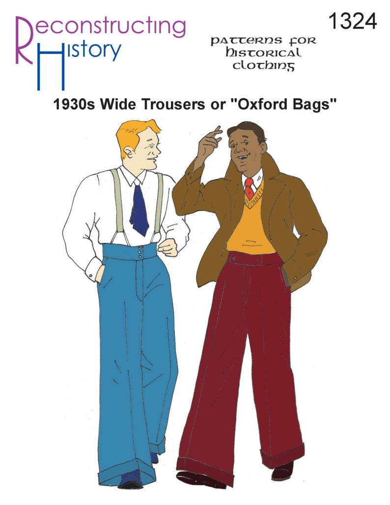 Men’s Vintage Reproduction Sewing Patterns     RH1324 — quick print 1930s Wide Trousers or Oxford Bags