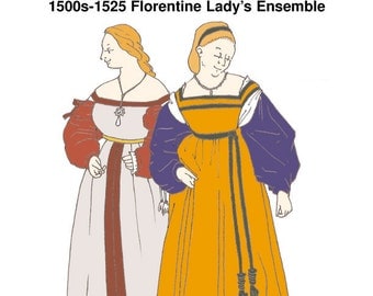 RH511 — quick print 1500s-1525 Renaissance Florentine Italian Woman's Outfit pattern