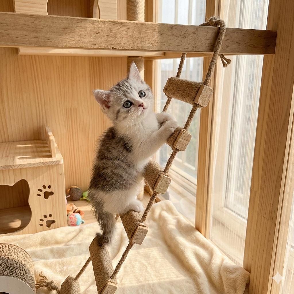 Kattenladder, kattentrap, kattentrap voor balkon, trap, 3 m, met metalen haken