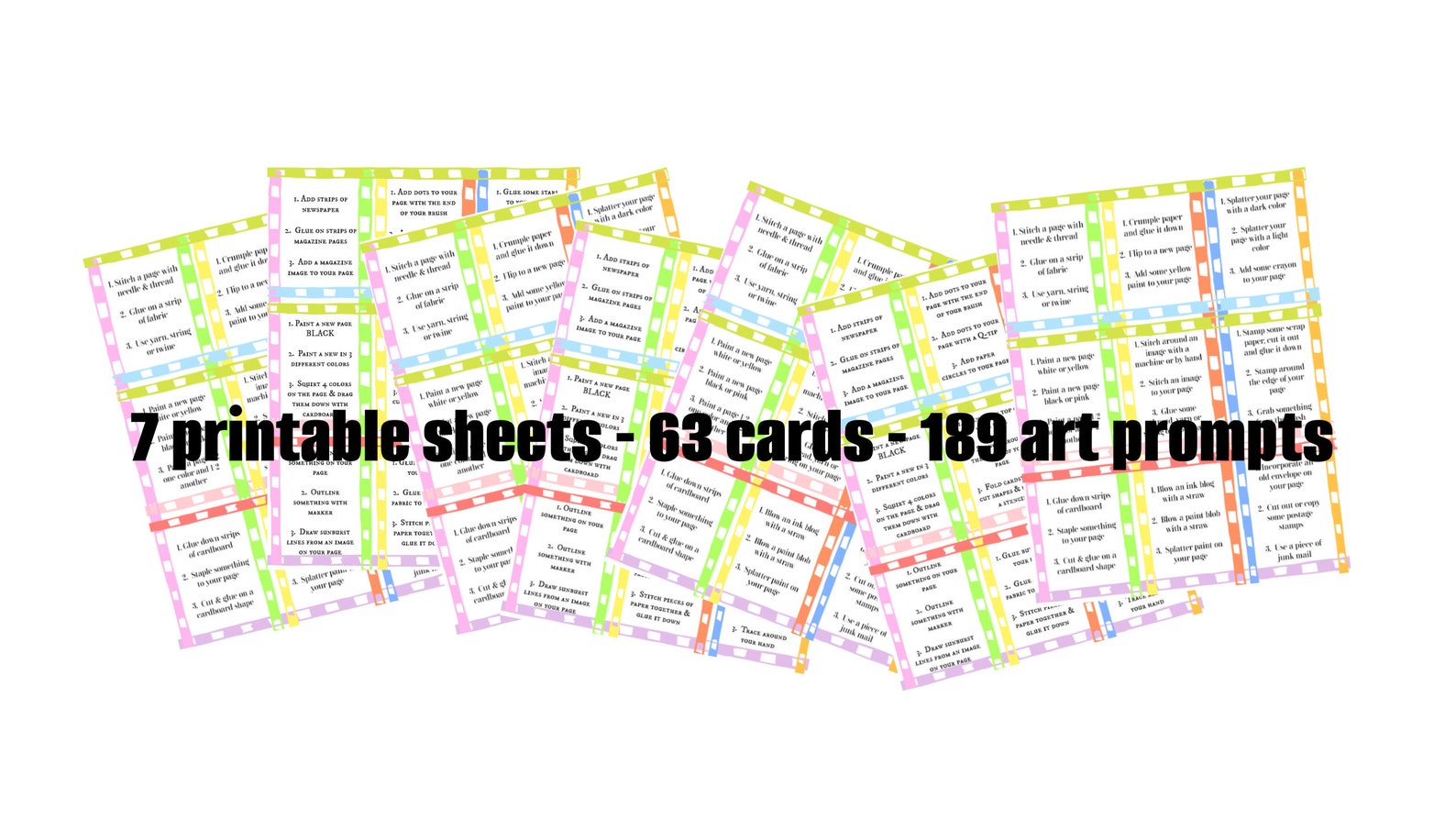 7 Printable Sheets of Art Prompts That Can Be Cut Into 63 Cards - 3 ...