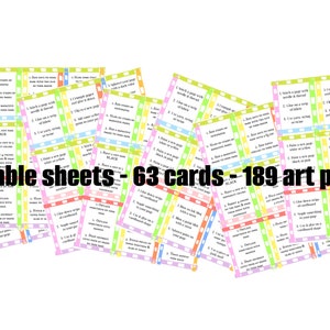 7 printable sheets of art prompts that can be cut into 63 cards 3 prompts on each card image 2