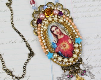 Boho Virgin Mary Statement Necklace