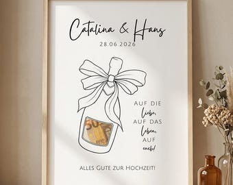 Personalisiertes Geldgeschenk Hochzeit, Las Minute DIY Geldgeschenk, digitales Hochzeitsgeschenke Flasche Champagner