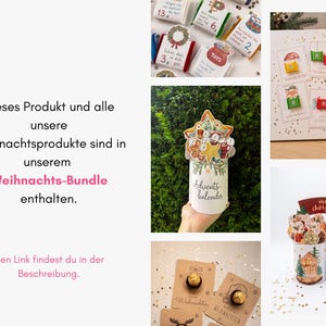 May include: A collection of Christmas-themed advent calendars and gift sets featuring small wrapped chocolates, illustrated cards with festive motifs, and cylindrical containers decorated with winter forest scenes and Merry Christmas text.