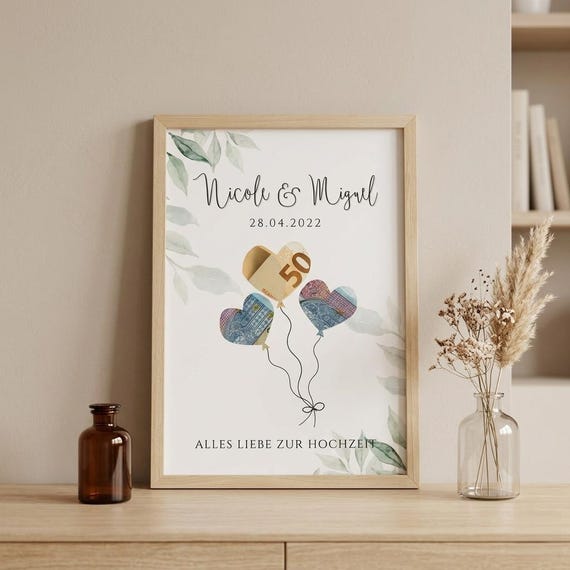 Personalisiertes Geldgeschenk Hochzeit, DIY Geldgeschenk basteln, digitales Hochzeitsgeschenke Herzen