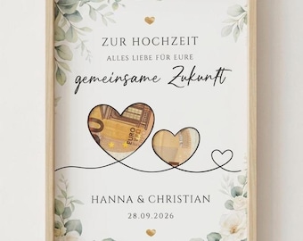 Personalisiertes Geldgeschenk Hochzeit, DIY Geldgeschenk basteln, digitales Hochzeitsgeschenk Herzen 2