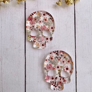Pink Flower Skull - Halloween & Dia de los Muertos - acrylic blanks, charms for earrings, jewelry, earring blanks, calavera