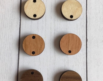 0.675 inch circle stud / connector  - finished wood - one or two holes - Jewelry supplies / blanks