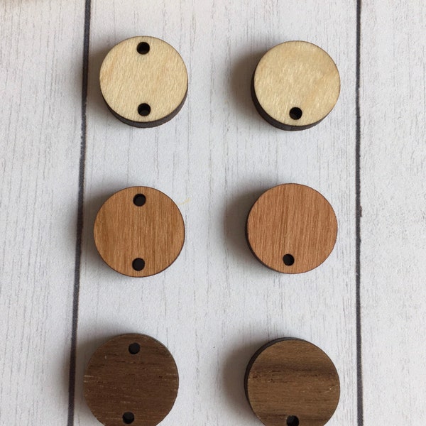 0.675 inch circle stud / connector  - finished wood - one or two holes - Jewelry supplies / blanks