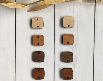 0.50 inch wooden rounded square - finished wood -stud / connector supplies for earrings / jewelry - blanks / findings