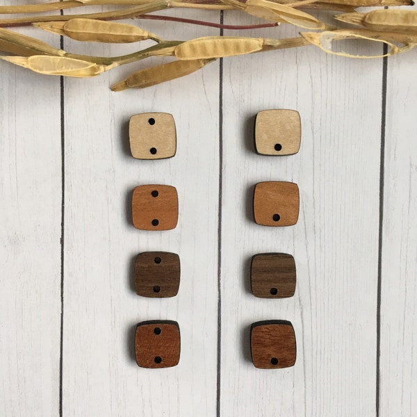 0.55 in. wooden rounded square - finished wood -stud / supplies for earrings & jewelry - wood earring connectors, wood earring blanks