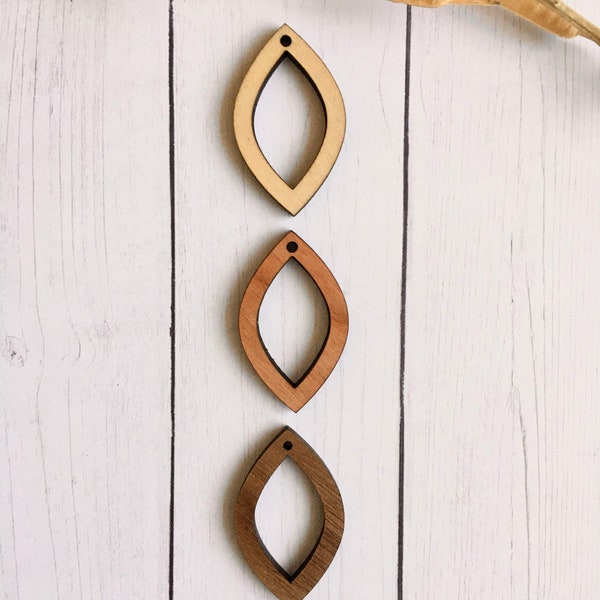 Small double-pointed marquise hoops for macrame earrings or pendant - supplies / blanks / findings - finished wood