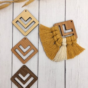 Diamond wooden macrame earring/pendant blank - V3 - supplies - Finished wood