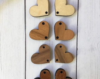 Finished wood - tilted heart findings - Jewelry supplies / blanks