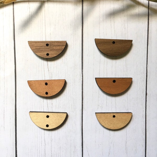 Small Wood semi-circle with one or two holes - Finished maple, cherry, and walnut wood - earring / jewelry supplies / blanks / findings
