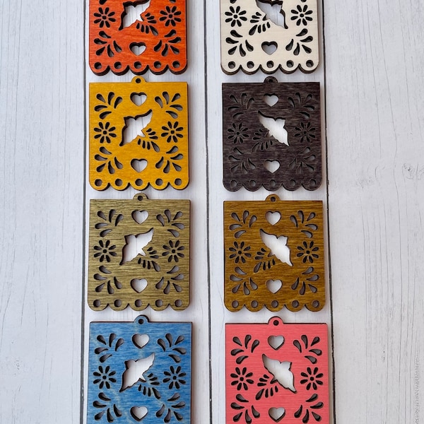 Papel picado blanks for earrings and jewelry makers - color stained wood