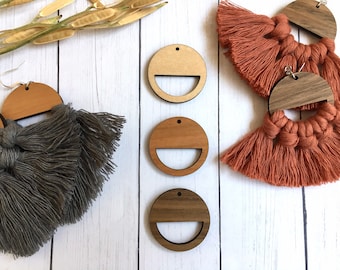 Small circle macrame earring / pendant pieces - supplies / blanks / findings - finished wood - 1.26 inches diameter