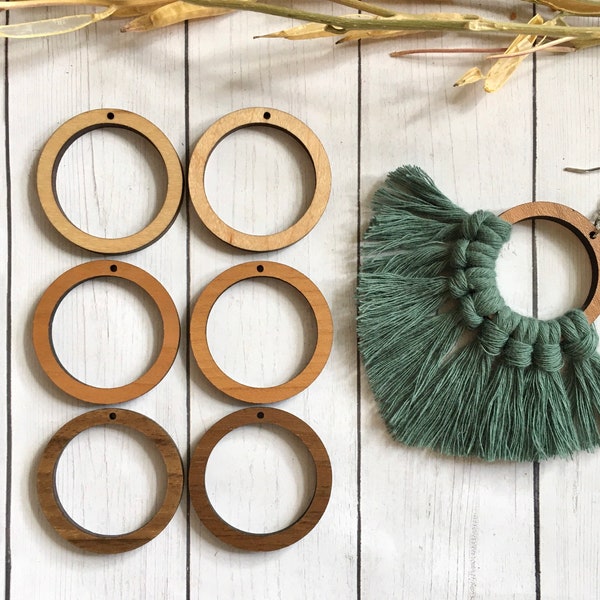 Medium circle hoops for macrame / fringe earrings or pendant - blanks / supplies / jewelry findings - finished wood
