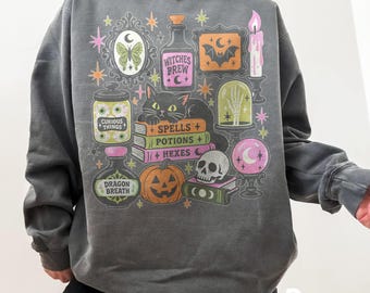 Witchy Comfort Colors® Shirt, Witches Brew Black Cat Potion Tee, Halloween Sweatshirt Gift, Mystical Witchcore Graphic