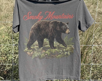 Vintage Smoky Mountains Bear Graphic T-Shirt, Black Bear Wildlife Illustration Tee, Comfort Colors® Nature Shirt, Retro National Park Gift