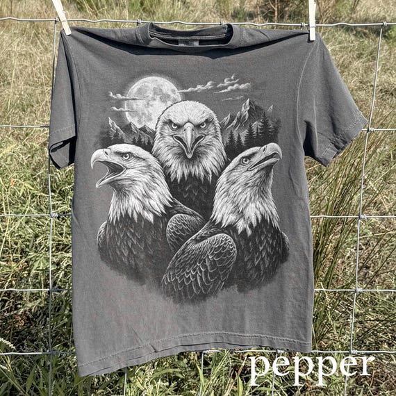 Old School Bald Eagle Graphic Tee, Patriotic Mountain Wildlife Shirt, Dark Americana Nature Style Top, Comfort Colors® Animal Gift Tee