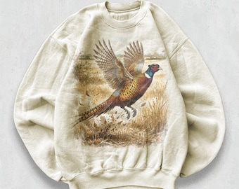 Retro Pheasant Hunt Sweatshirt, Vintage 90s Prairie Fields Crewneck, Upland Bird Heritage Style, Outdoorsman Gift Idea