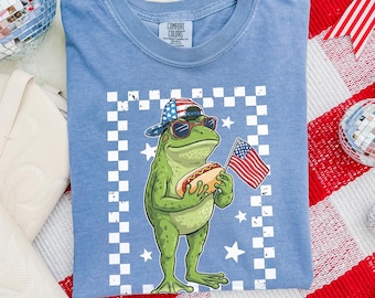 USA 250th Anniversary Funny Frog Shirt, Patriotic Hotdog Frog Tee, Red White And Cool America Top, Comfort Colors® USA Gift Tee