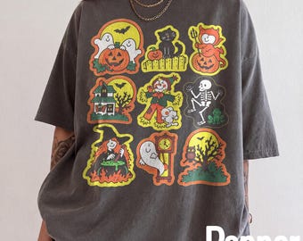 Comfort Colors® Vintage Halloween Shirt, Retro Pumpkin Party Tee, Halloween Sweatshirt Bat Moon Graphic Gift