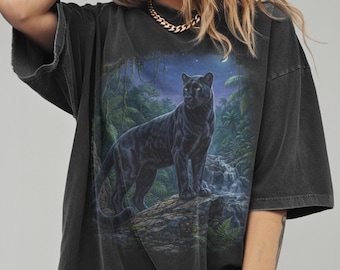 Retro Black Panther Graphic Tee, Jungle Night Wildlife Animal Shirt, Dark Tropical Nature Style Top, Comfort Colors® Animal Gift Tee