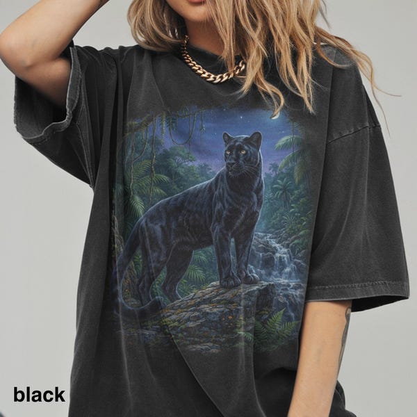 Retro Black Panther Graphic Tee, Jungle Night Wildlife Animal Shirt, Dark Tropical Nature Style Top, Comfort Colors® Animal Gift Tee