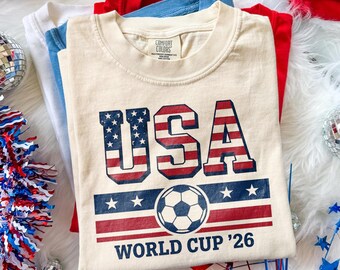 USA Soccer World Cup 2026 Tee, Vintage American Flag Soccer Shirt, Patriotic Football Fan Top, Comfort Colors® USA Gift