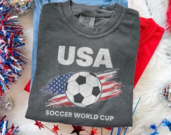 USA Soccer World Cup Graphic Tee, American Flag Football Shirt, Patriotic USA 2026 Fan Top, Comfort Colors® Gift Tee