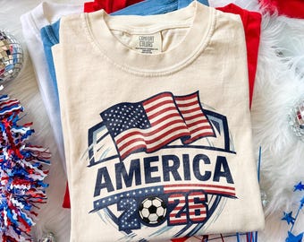 Vintage America 2026 Soccer Shirt, USA Flag World Cup Tee, Patriotic Football Fan Graphic, Comfort Colors® Gift Top