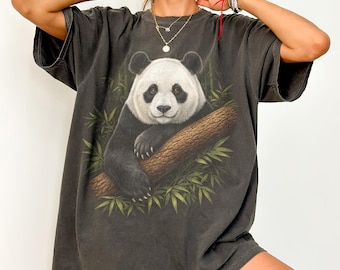 Retro Bamboo Panda Graphic Tee, Asian Wildlife Animal Shirt, Peaceful Forest Nature Style Top, Comfort Colors® Nature Gift Tee