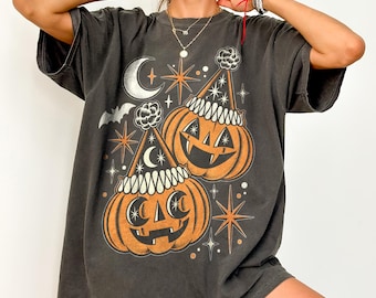 Comfort Colors® Pumpkin Witch Hat Tee, Vintage Halloween Graphic Shirt, Cute Jack O Lantern Sweatshirt, Fall Gift
