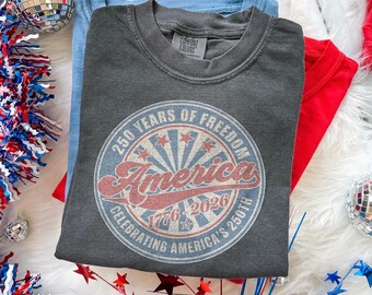USA 250th Anniversary Independence Day Shirt, Vintage America 1776 2026 Tee, Patriotic Freedom Circle Logo Top, Comfort Colors® Gift Tee