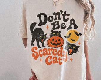 Scaredy Cat Pumpkin Shirt, Black Cat Halloween Comfort Colors® Tee, Halloween Sweatshirt Cute Witchy Gift for Cat Lovers