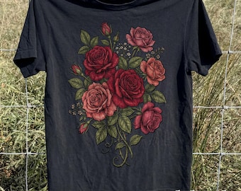 Retro Rose Graphic T-Shirt, Romantic Floral Nature Shirt, Vintage Botanical Garden Style Top, Comfort Colors® Rose Gift Tee