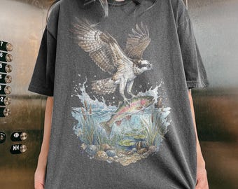Vintage Osprey Fishing Shirt, Bird of Prey Catching Fish Graphic Tee, Wildlife Outdoor Nature Shirt, Comfort Colors® Osprey Gift Tee