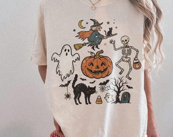 Comfort Colors® Halloween Shirt, Witch Ghost Skeleton Pumpkin Tee, Spooky Sweatshirt Gift, Retro Fall Graphic for Halloween Lovers